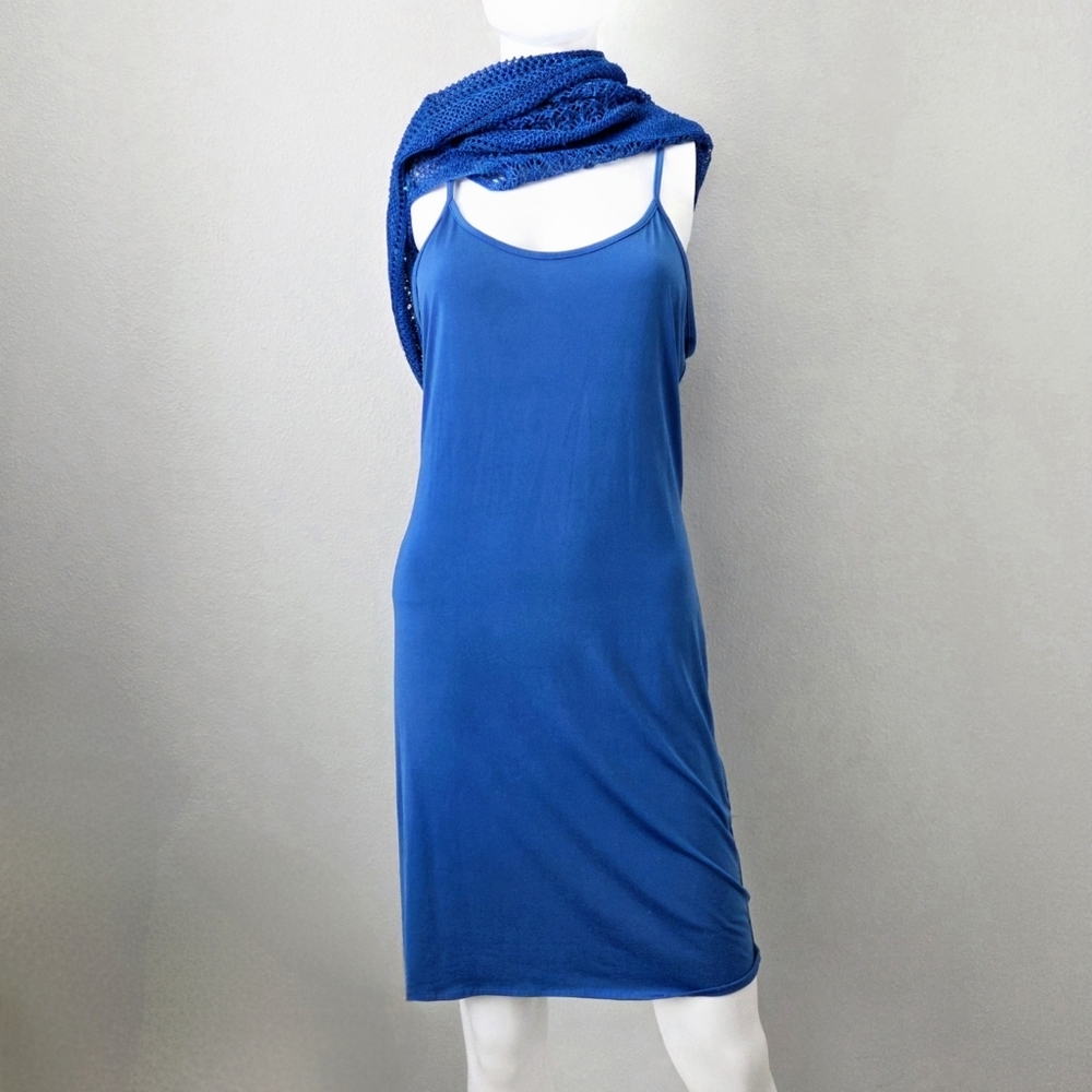 Ralph Lauren Beautiful Royal Blue Slip Dress With Long Knit Overlay, Size Small - Picture 3 of 16
